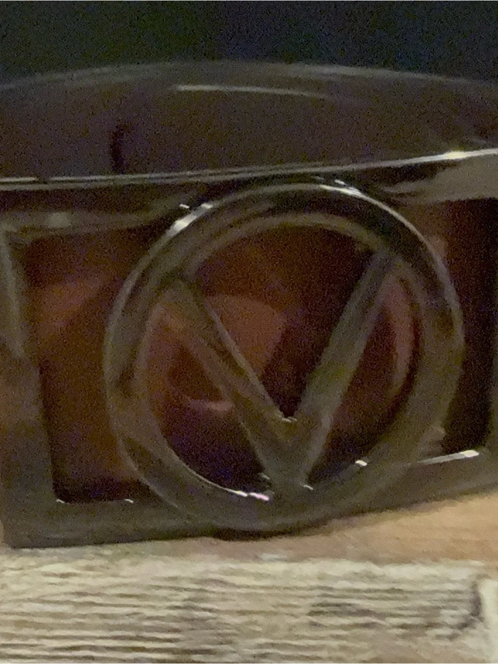 Valentino Brown Leather Belt with Gunmetal V Buckle